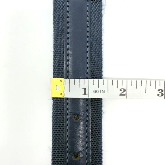 Italian Made Leather Fabric Belt Navy Silver Buckle Mens 38 - Picture 8 of 8